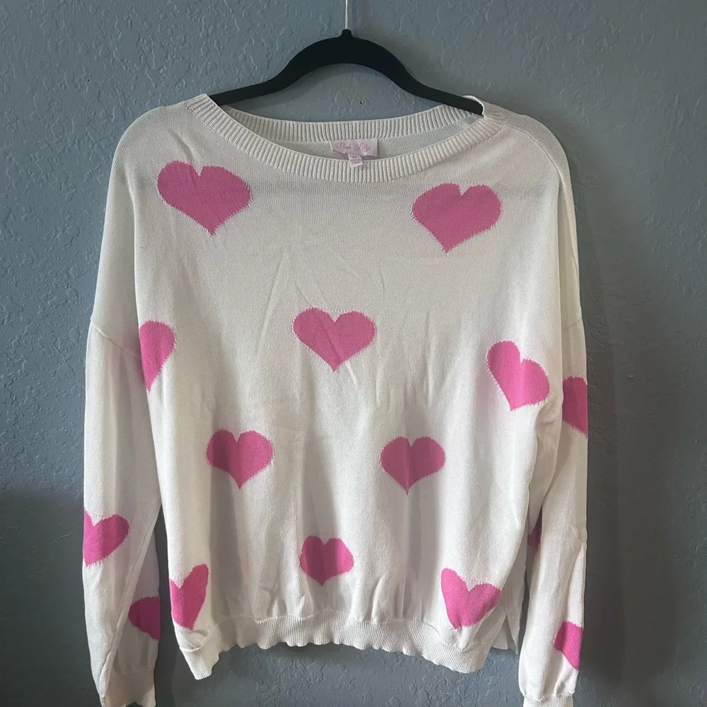 Pink Lily white sweater hearts Valentine’s Day preppy coquette kidcore soft girl - Picture 4 of 6